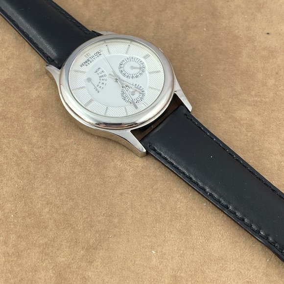 Kenneth Cole Silver Tone Black Leather Quartz Watch - Picture 10 of 10